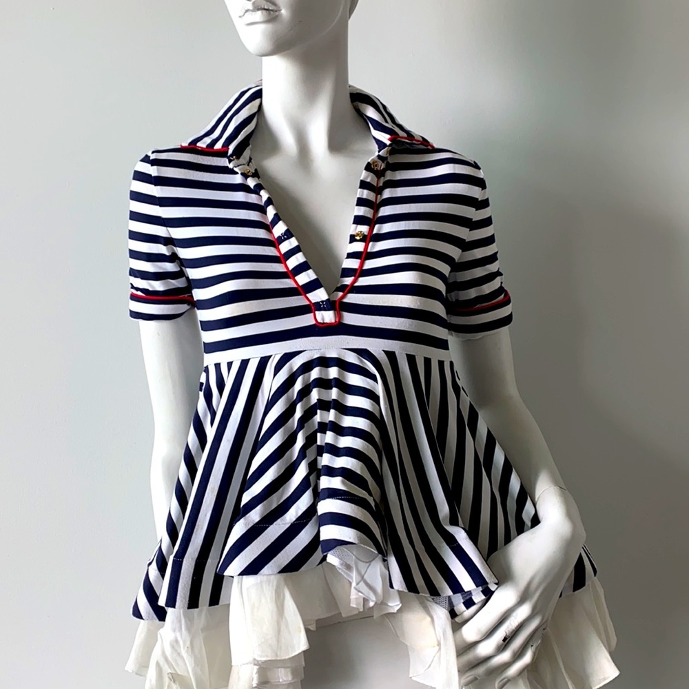 Natasha Zinco Breton-Stripped Jersey Ruffled top